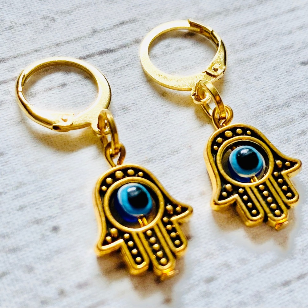 Gold Hamsa & Evil Eye Hoop Earrings